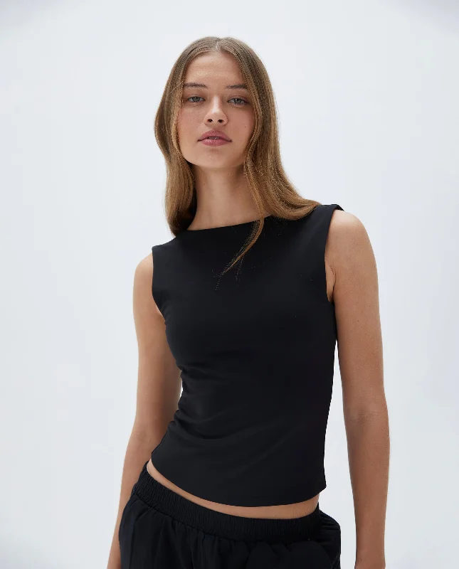 Square Neck Open Back Top - Black