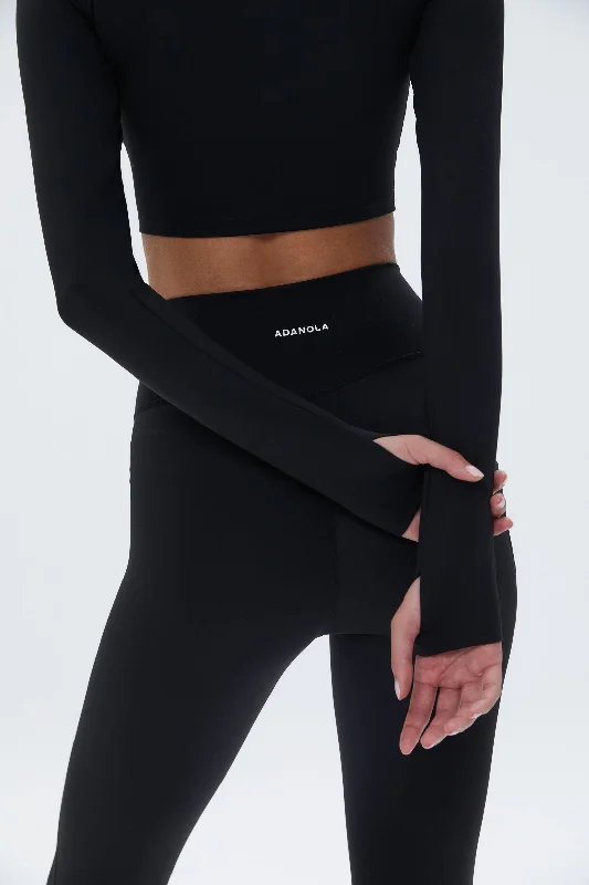 Long Sleeve Crop Top - Black