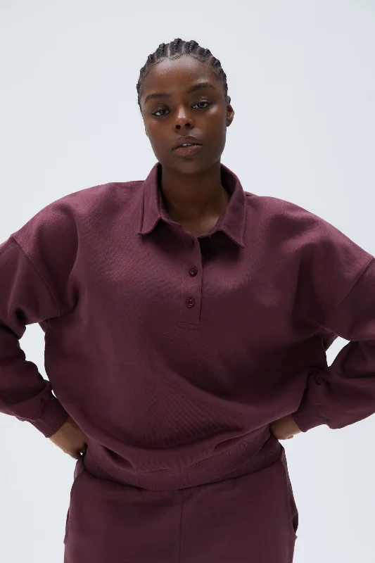 Oversized Button Up Sweatshirt - Burgundy