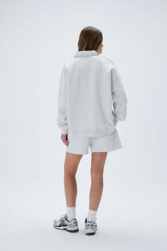 Oversized Button Up Sweatshirt - Light Grey Melange