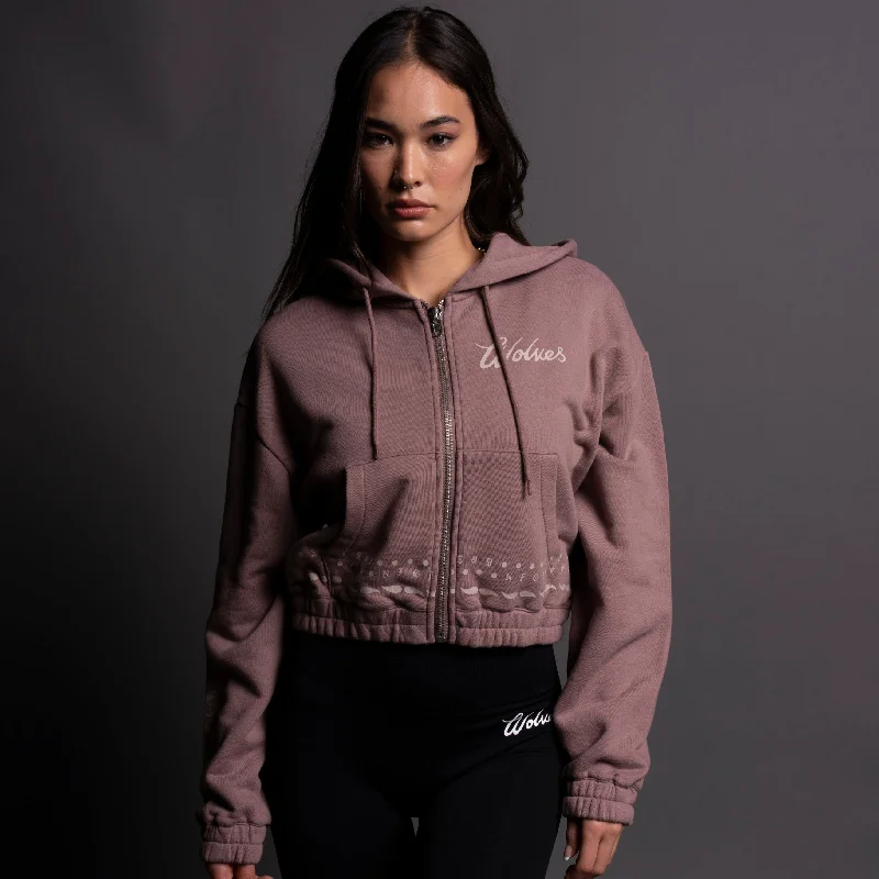 Western Wolves ""Vintage Chambers"" (Cropped) Zip Hoodie in Midnight Mauve