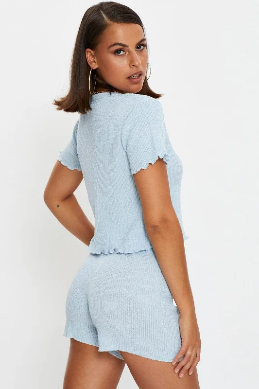 Blue Knit Shorts