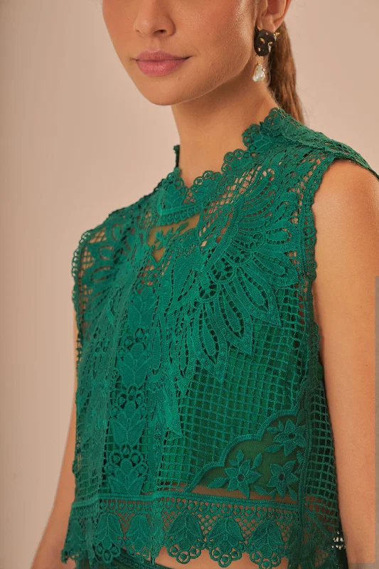 Green Toucan Guipure Sleeveless Top