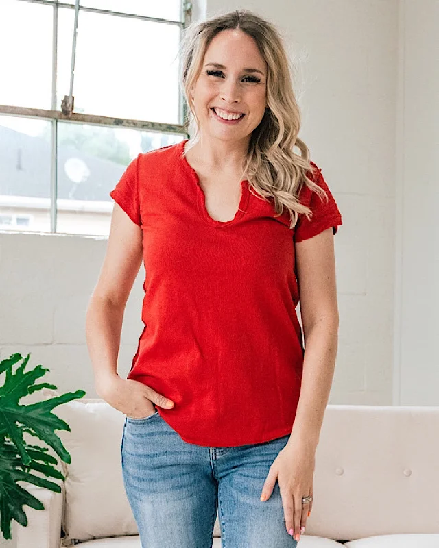 Everly Notched Neck Top - Chili FINAL SALE