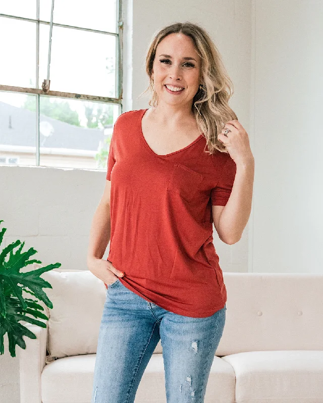 Please Tell Them V Neck Pocket Top - Marsala FINAL SALE