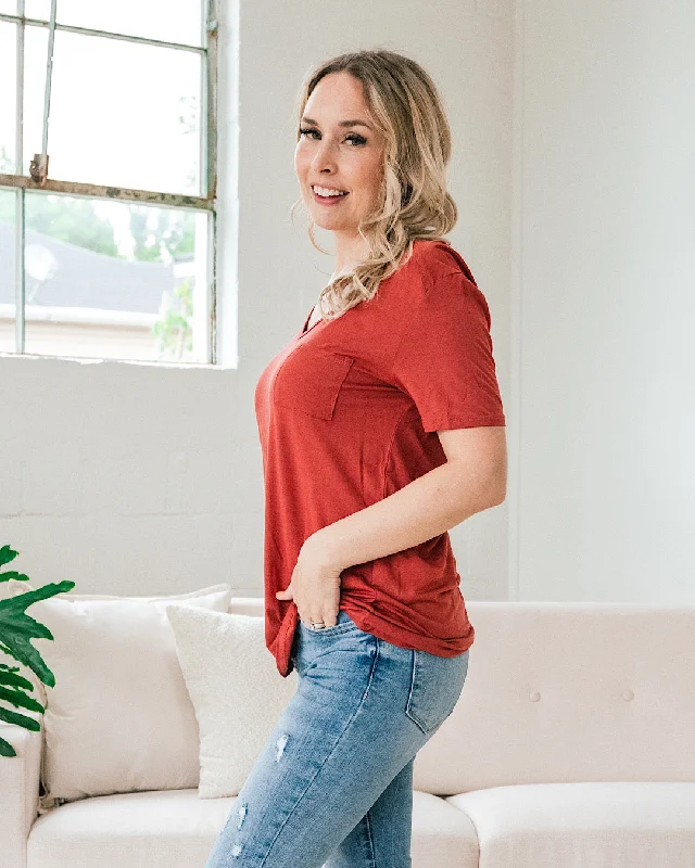 Please Tell Them V Neck Pocket Top - Marsala FINAL SALE